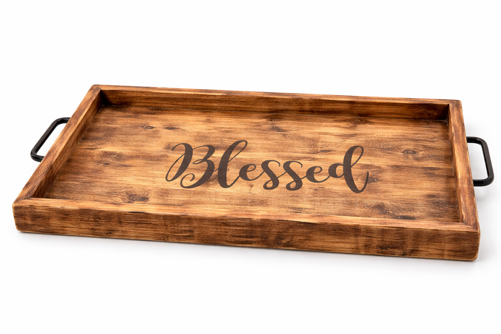 Reclaimed Wood Tray "Blessed"