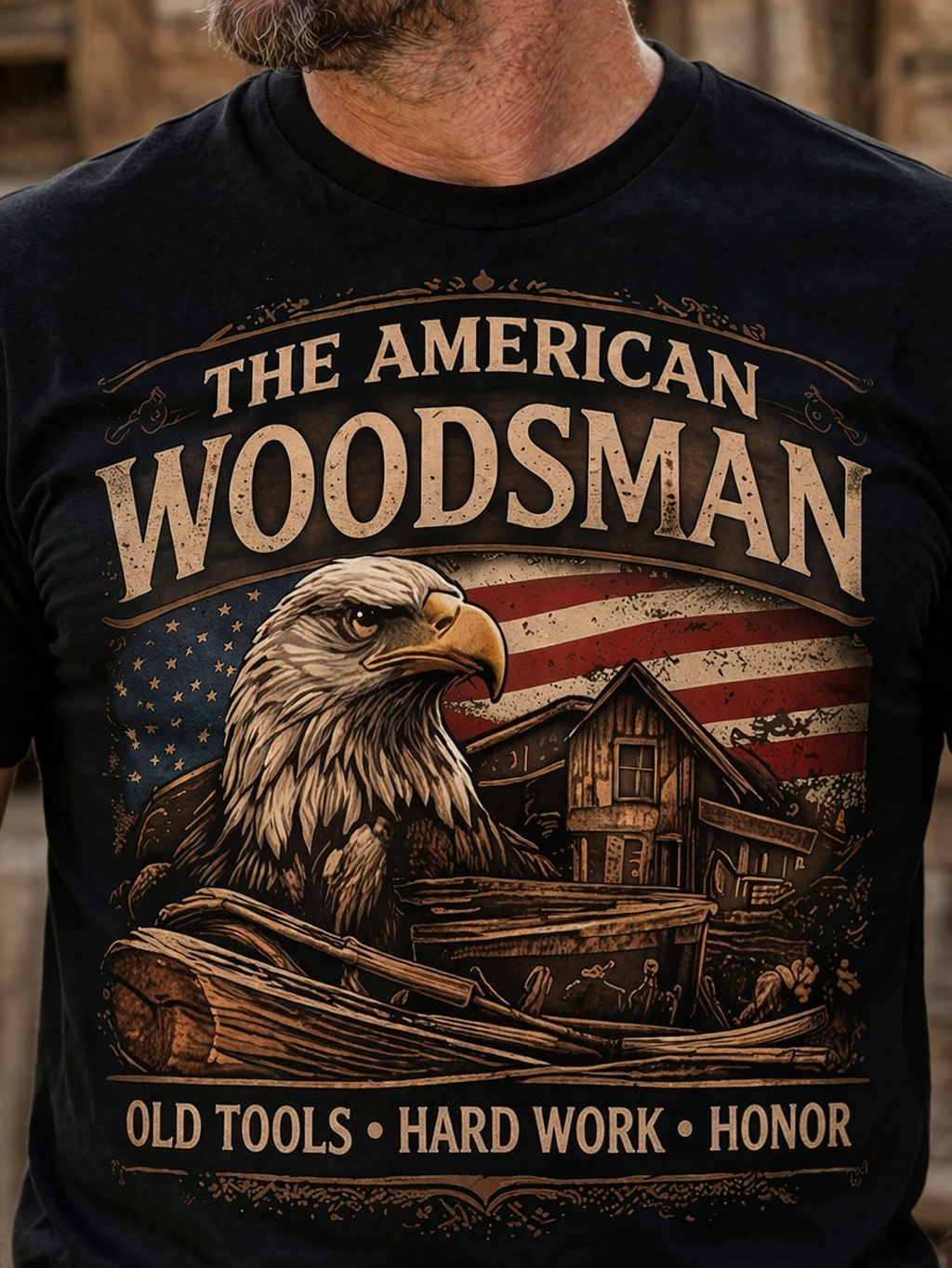 "The American Woodsman"- Short Sleeve Graphic Tee - Black