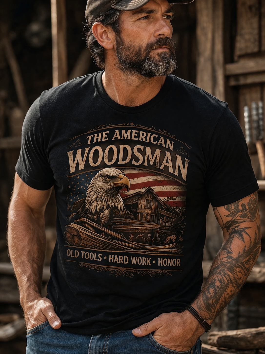 "The American Woodsman"- Short Sleeve Graphic Tee - Black
