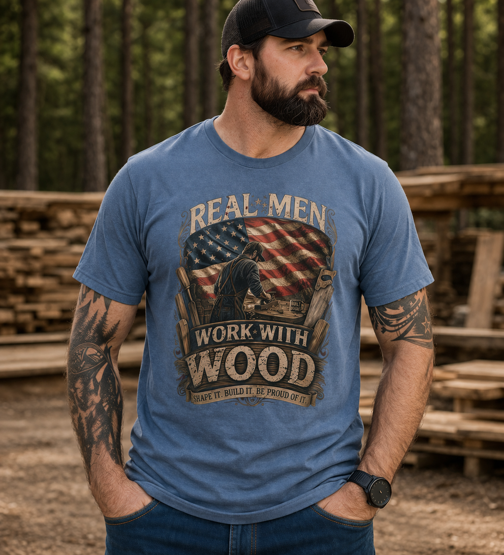 "Real Men Work with Wood"- Short Sleeve Graphic Tee