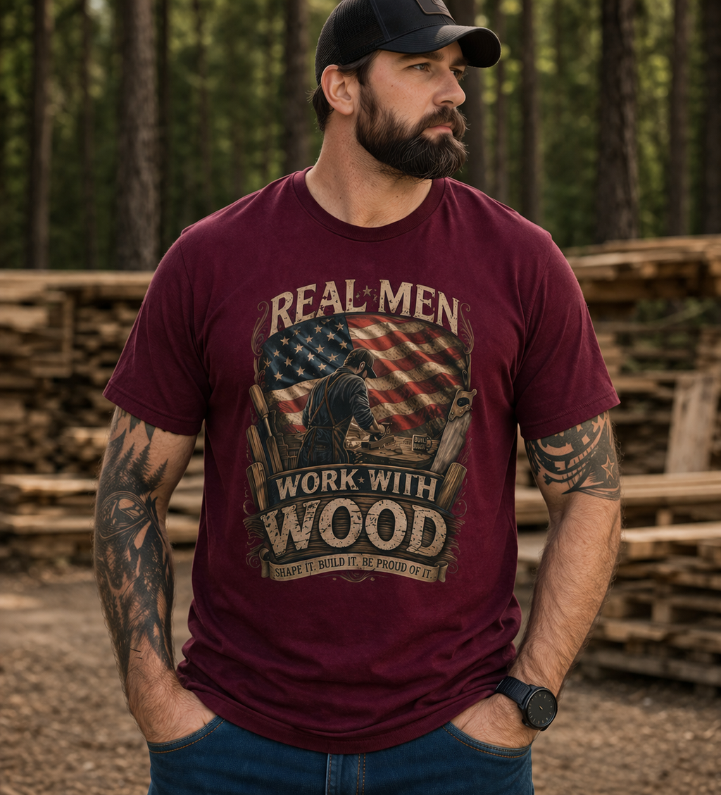 "Real Men Work with Wood"- Short Sleeve Graphic Tee