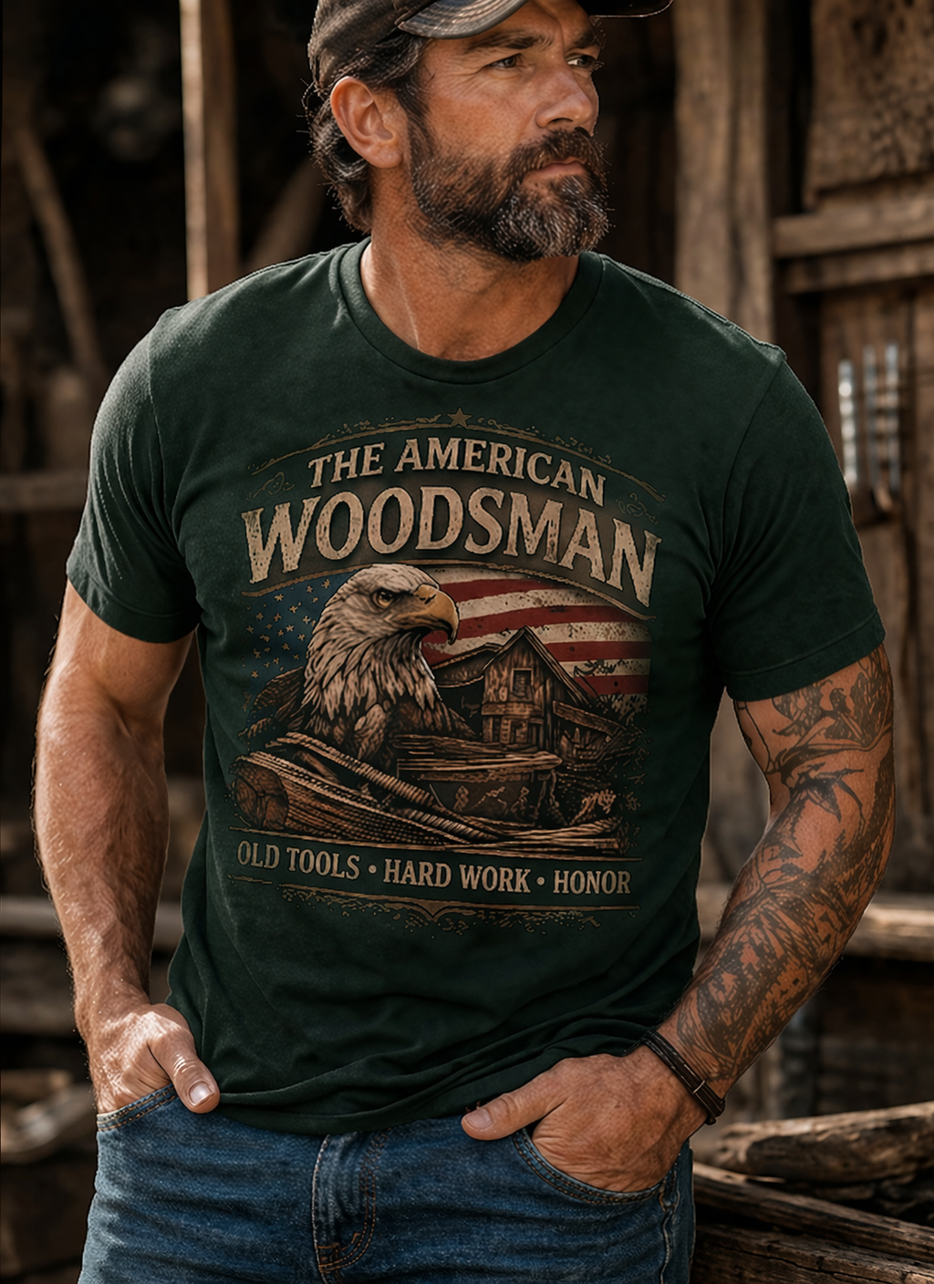 "The American Woodsman"- Short Sleeve Graphic Tee - Black