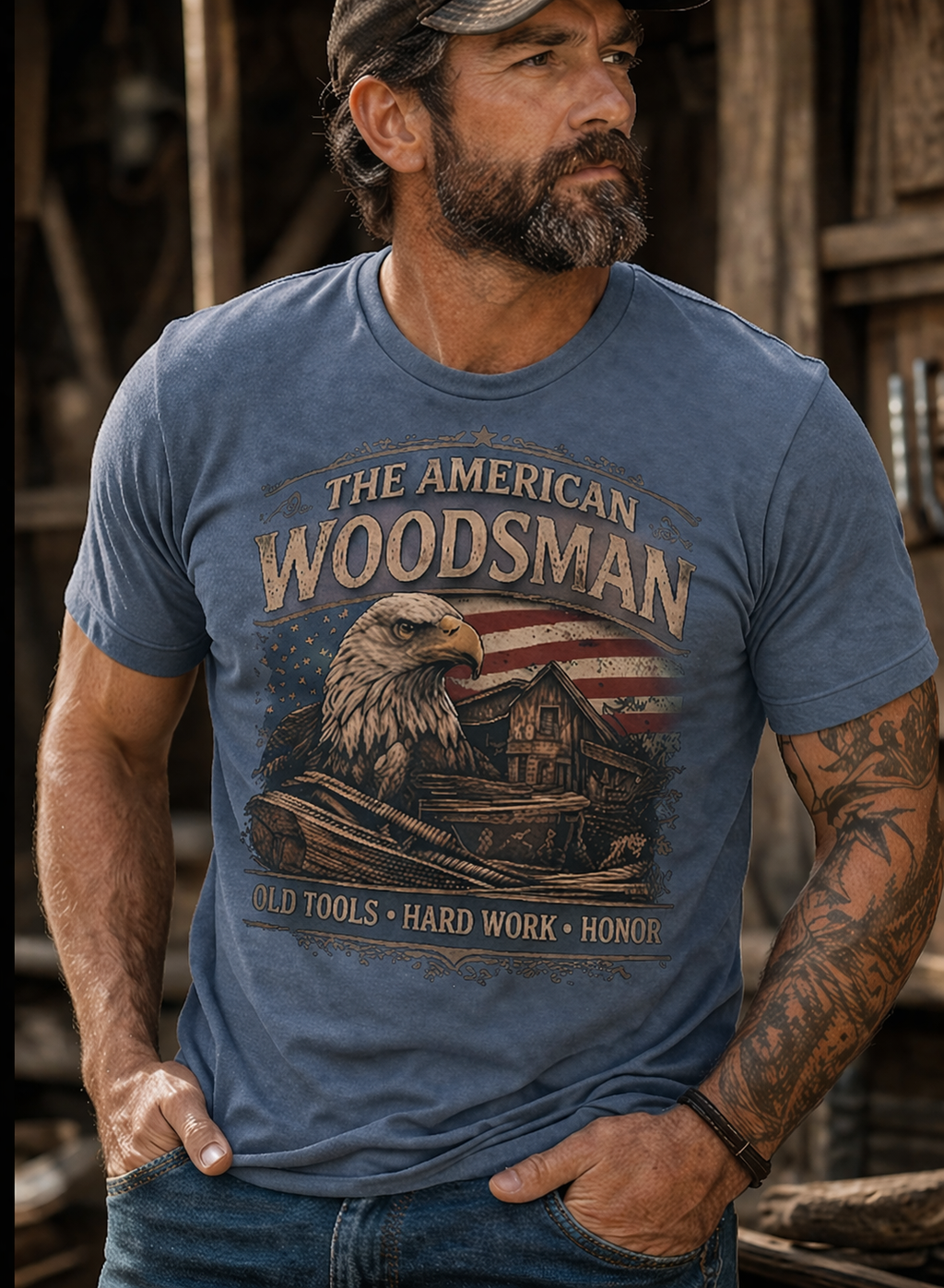 "The American Woodsman"- Short Sleeve Graphic Tee - Black