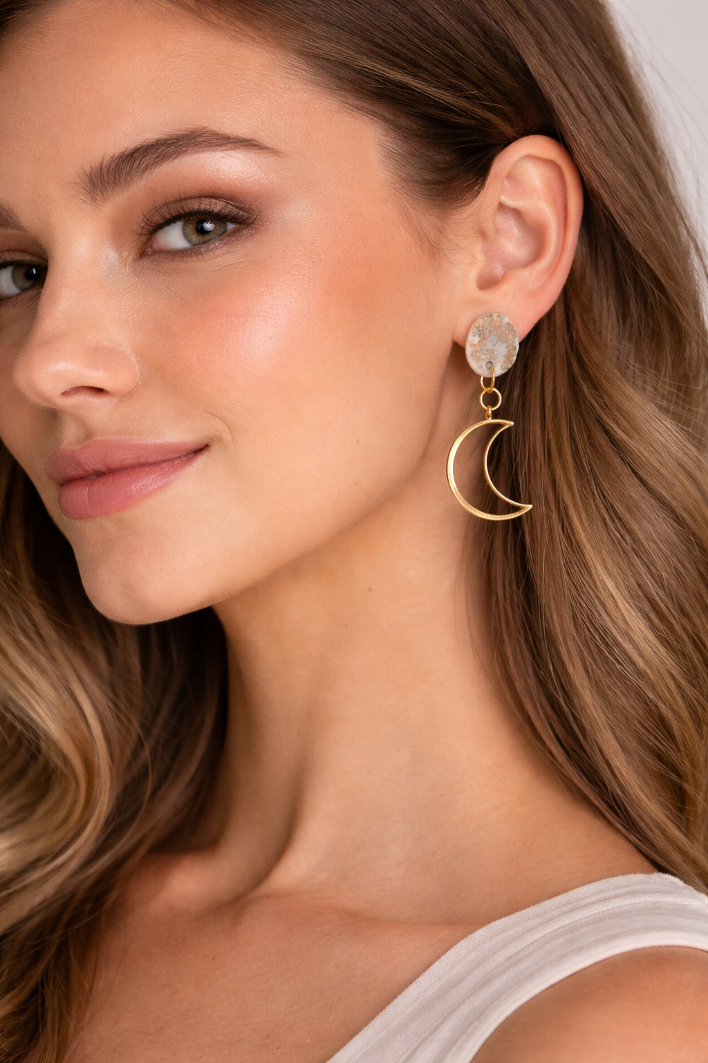 Handmade Clay Statement Earrings Crescent Moon