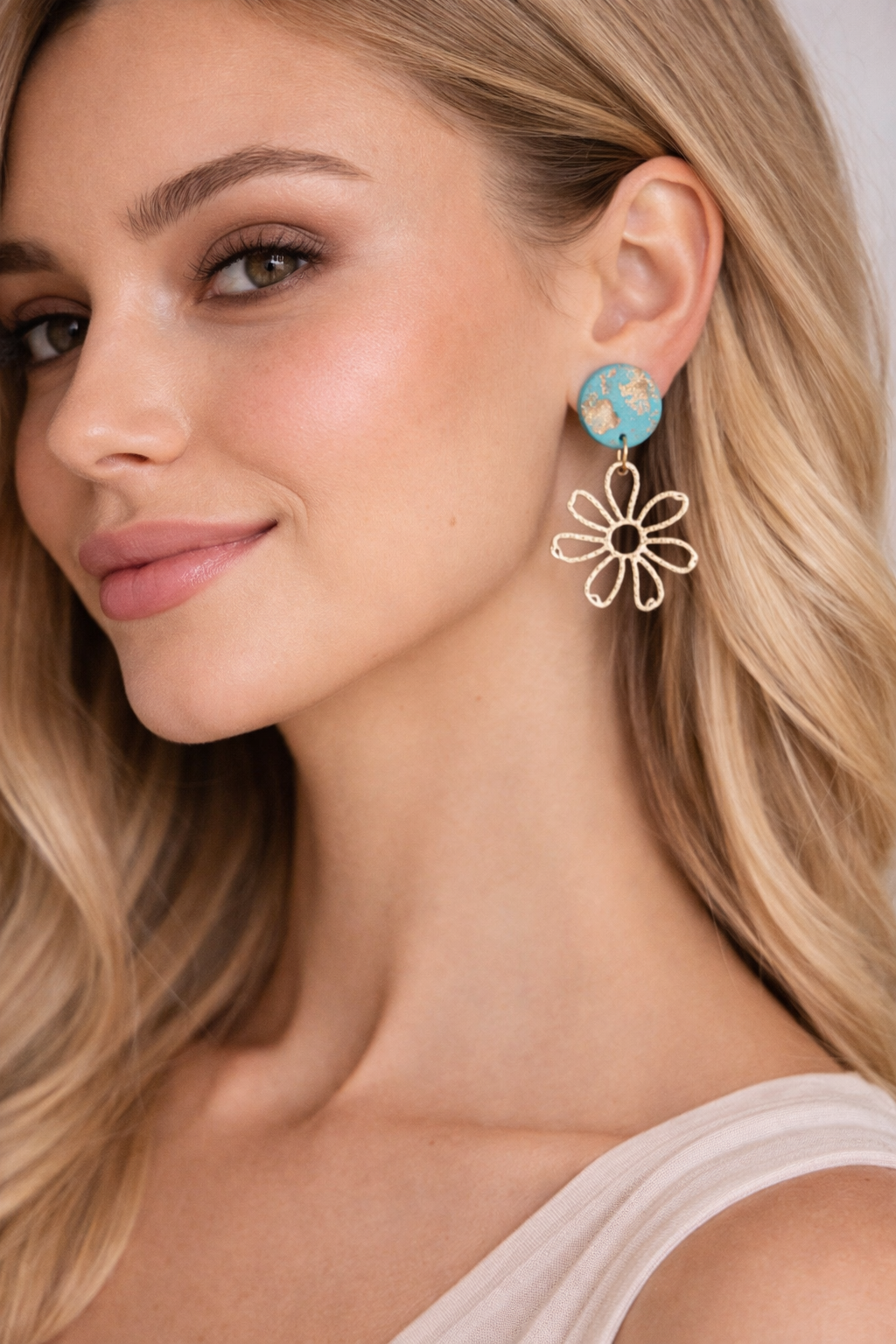 Turquoise Floral Clay Statement Earrings