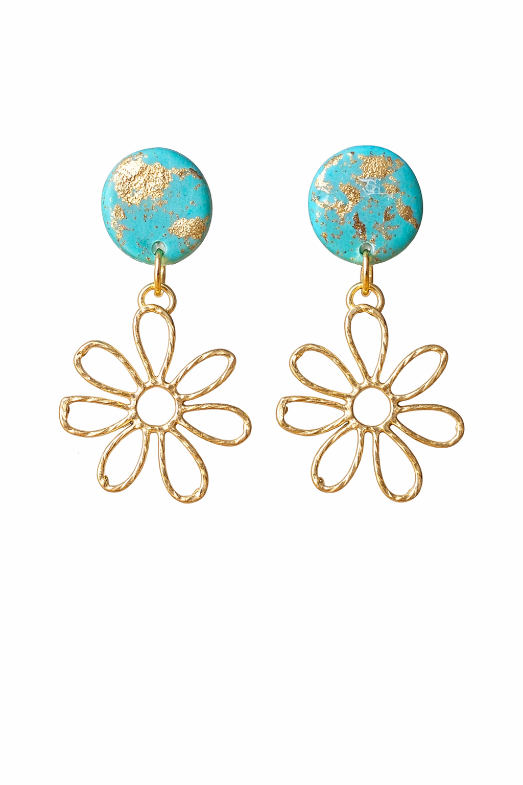 Turquoise Floral Clay Statement Earrings