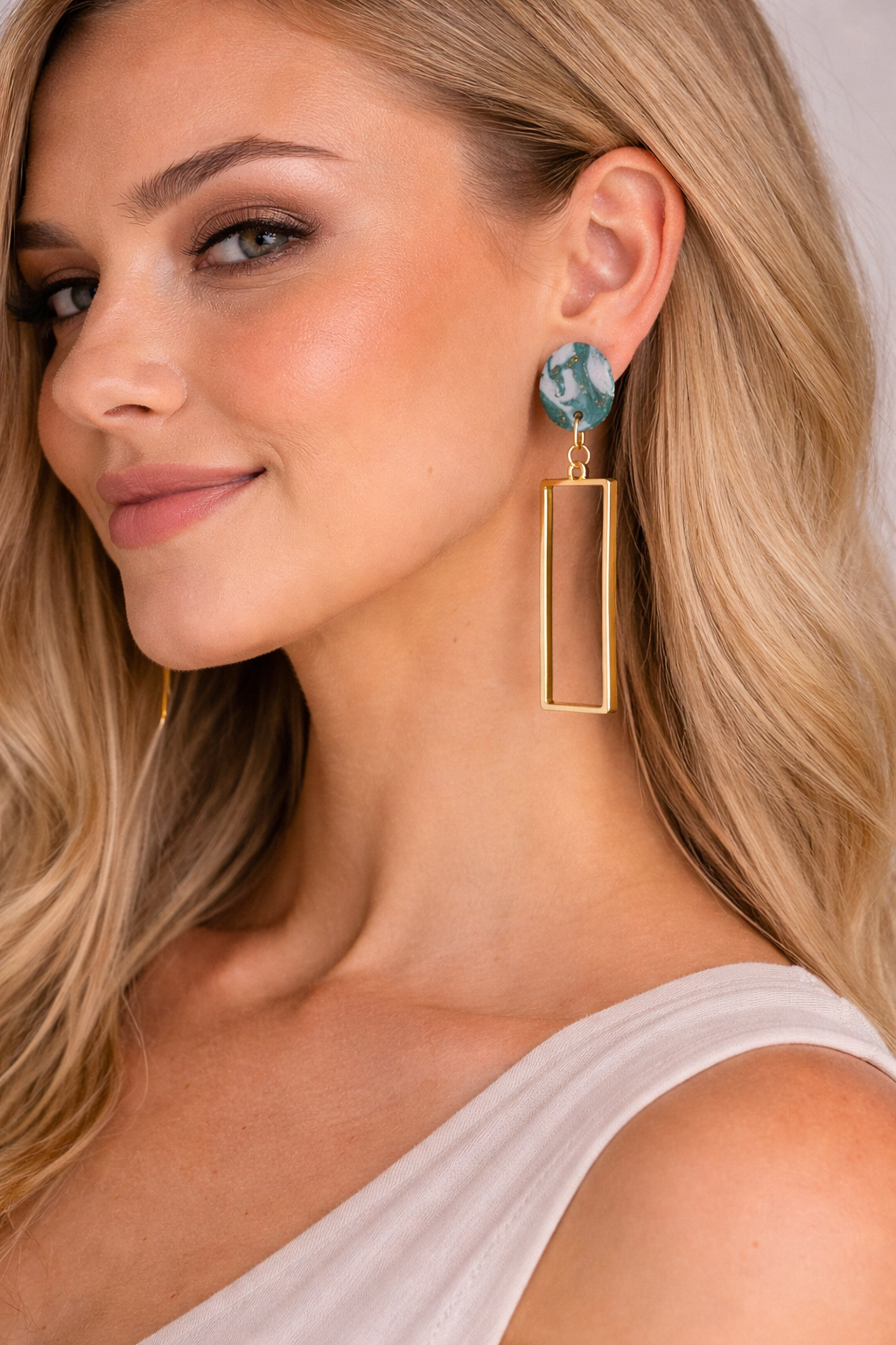 Marbled Clay Rectangle Dangle Earrings