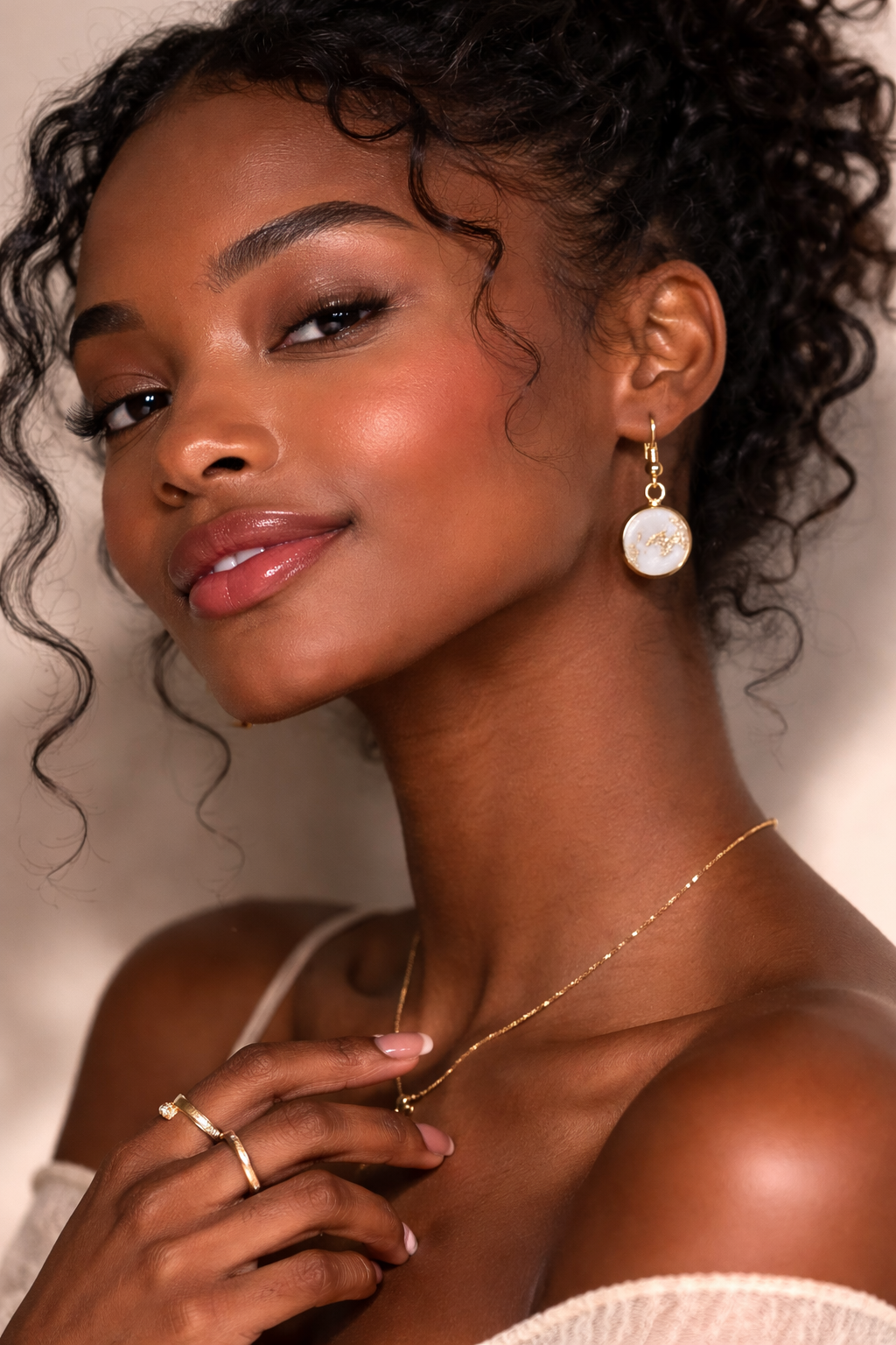 Minimalist Gold & Clay Circle Dangle Earrings