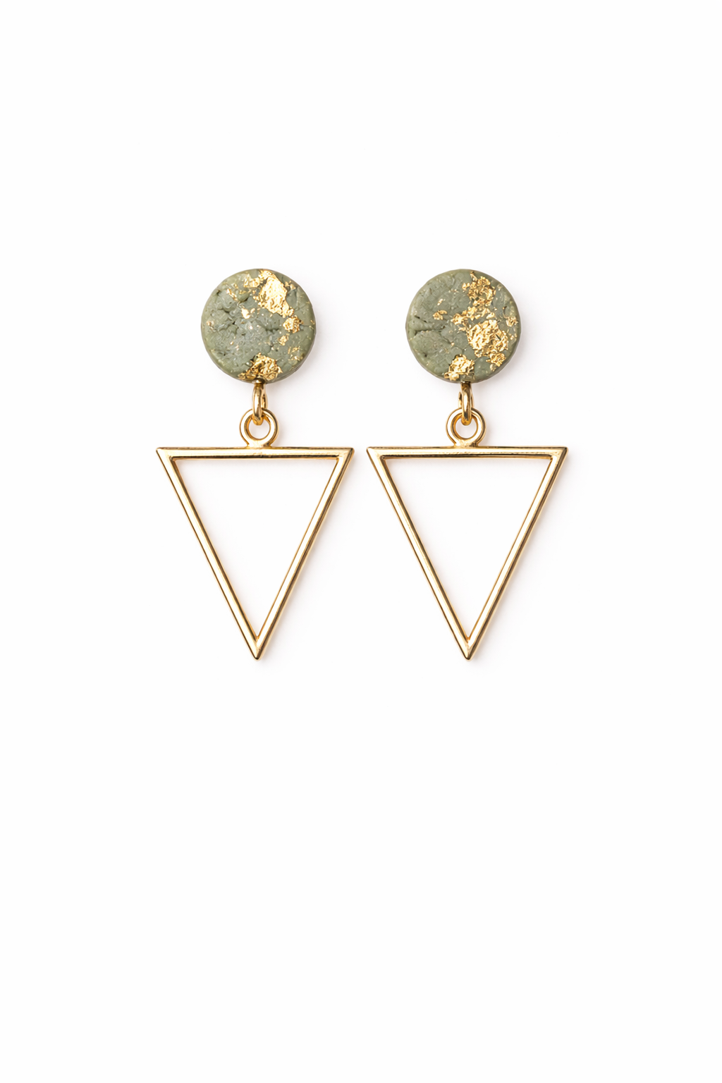 Olive & Gold Geometric Clay Triangle Earrings