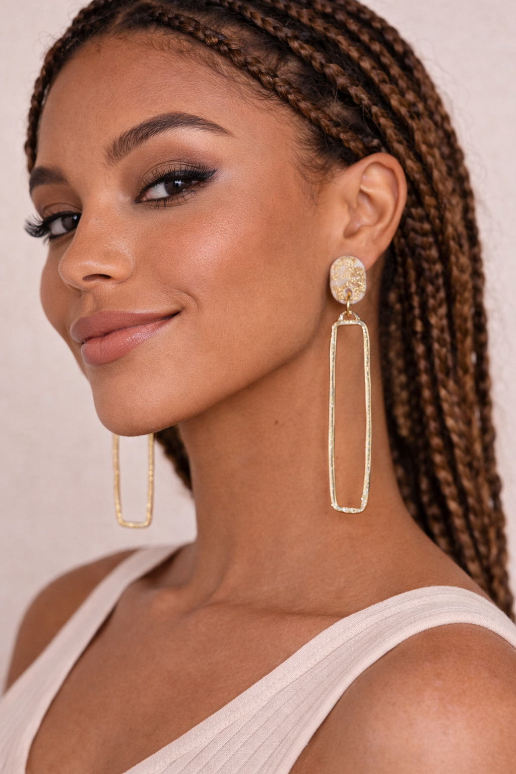 Gold & Clay Elongated Rectangle Dangle Earrings