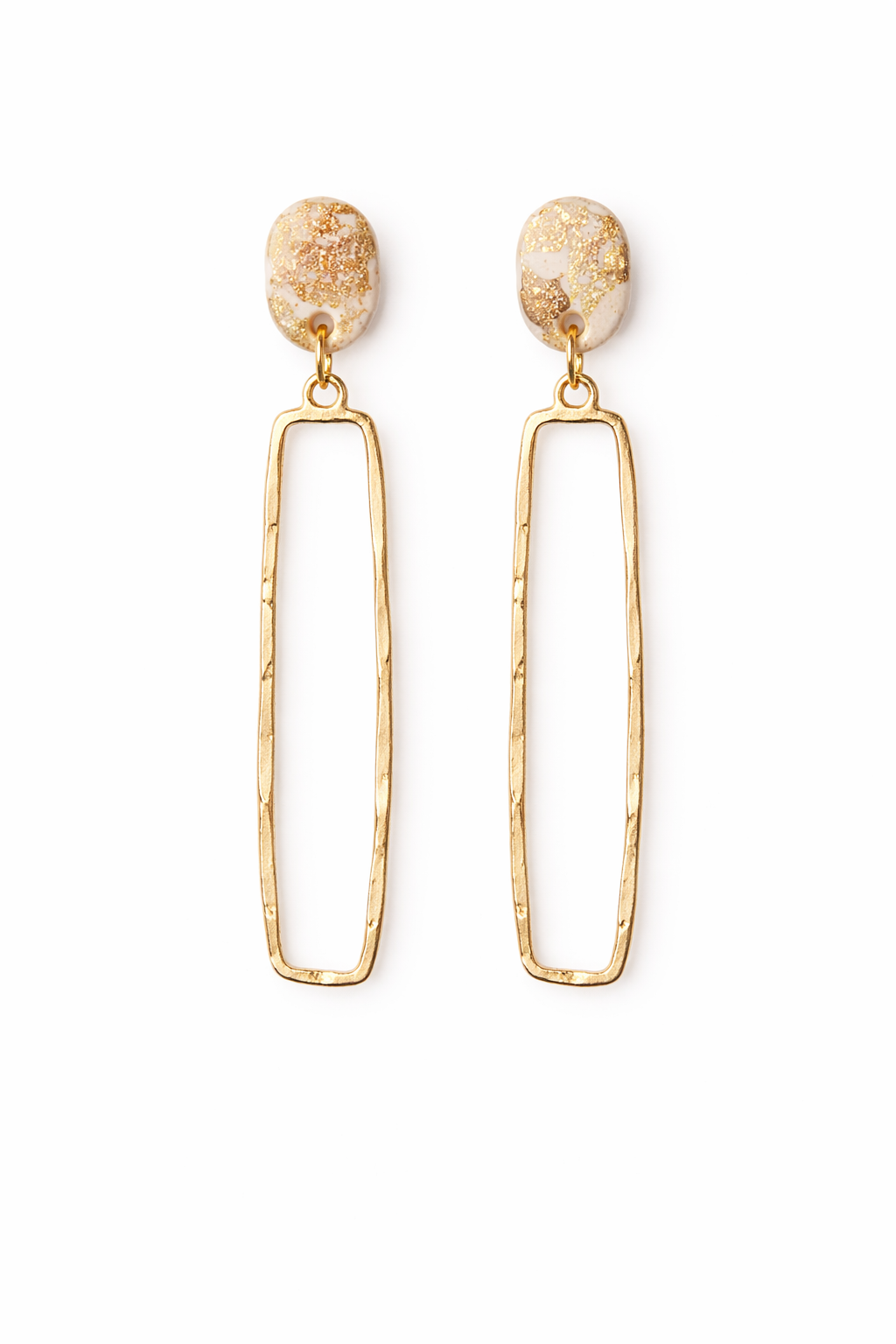 Gold & Clay Elongated Rectangle Dangle Earrings