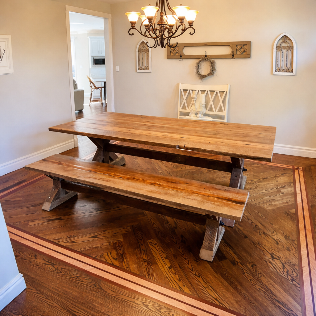 Handcrafted Rustic Table with Benches-CALL FOR PRICING