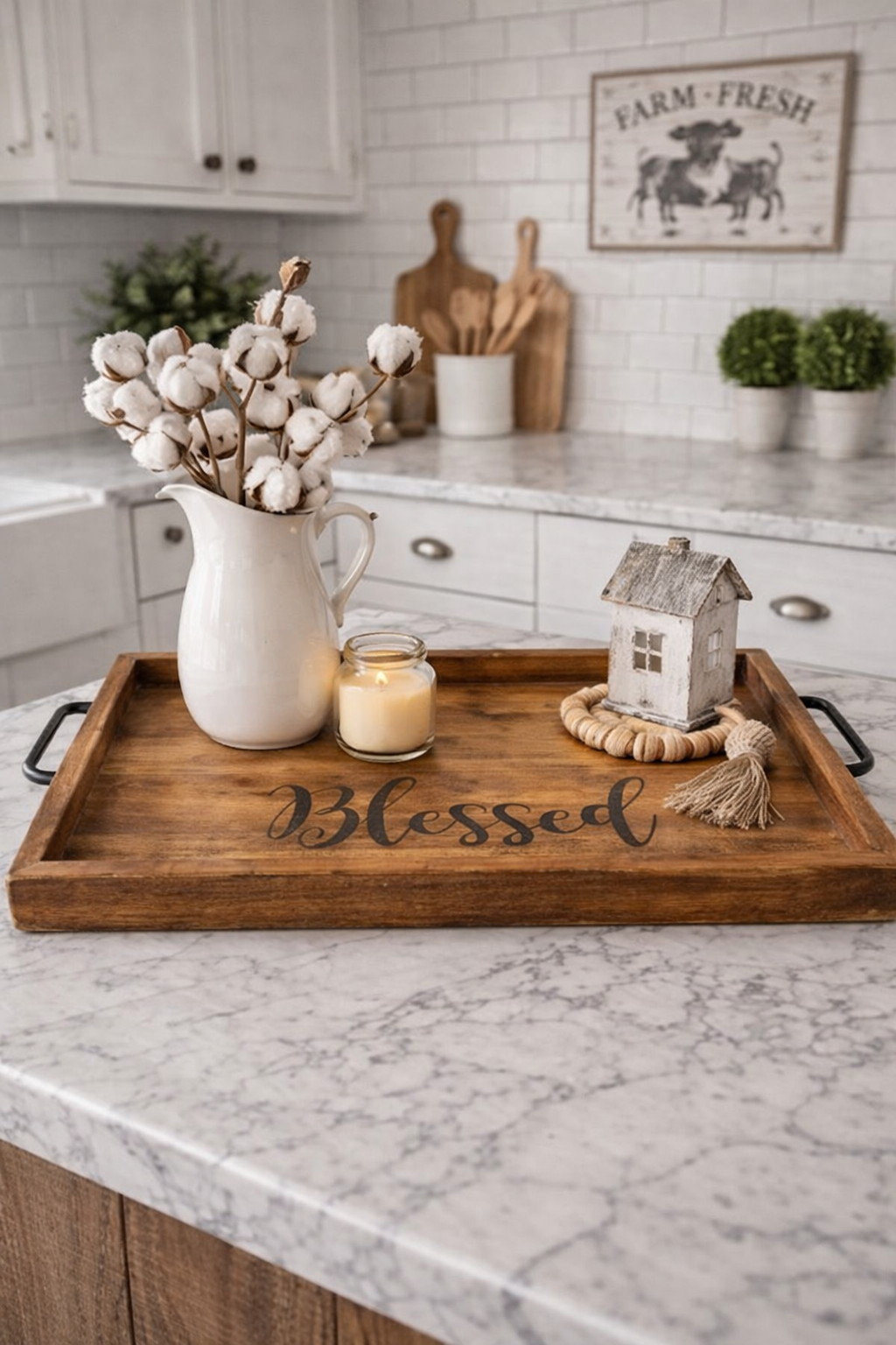 Reclaimed Wood Tray "Blessed"