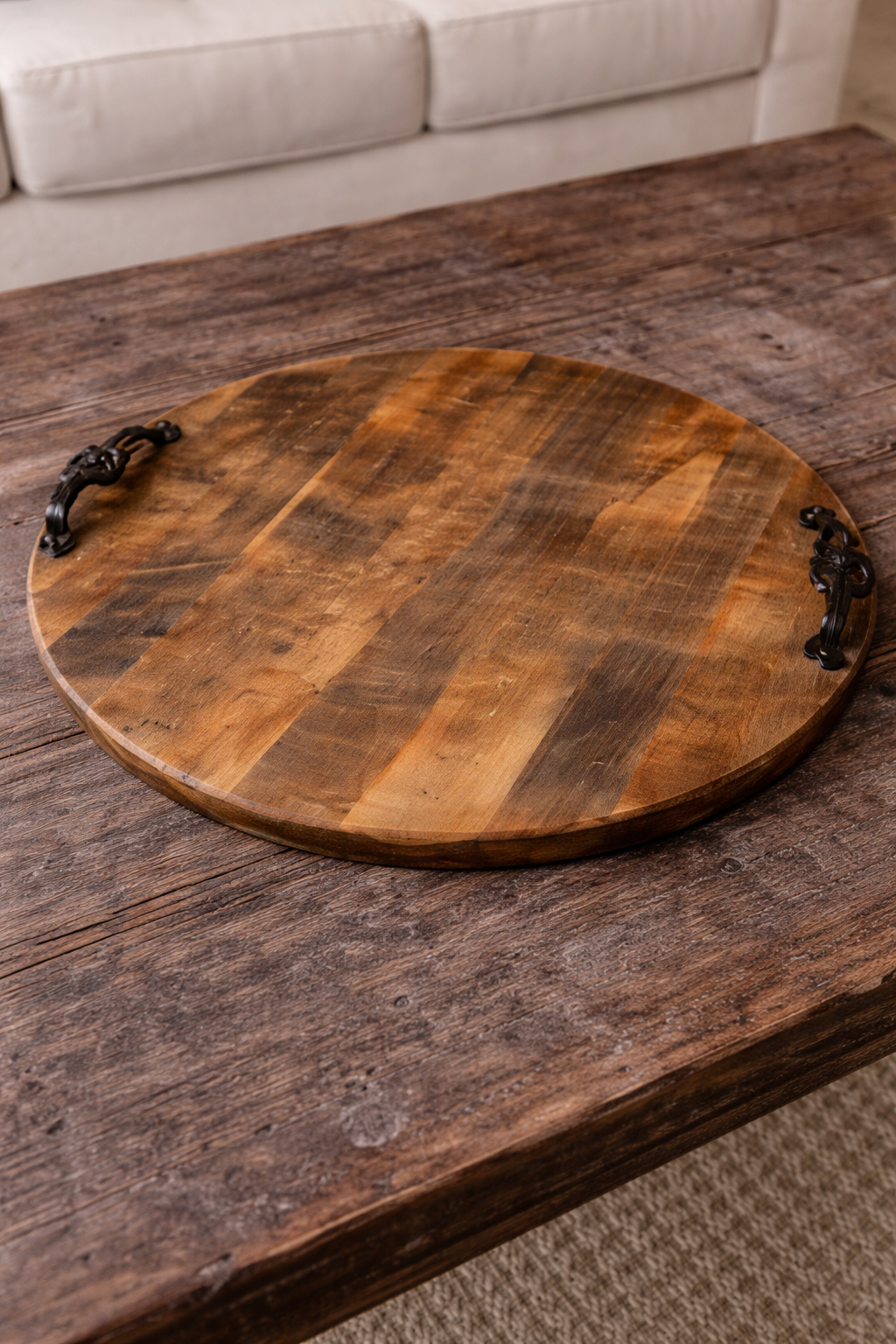Rustic Round Wooden Serving Tray
