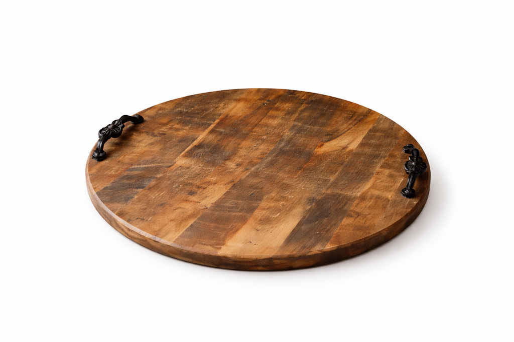 Rustic Round Wooden Serving Tray