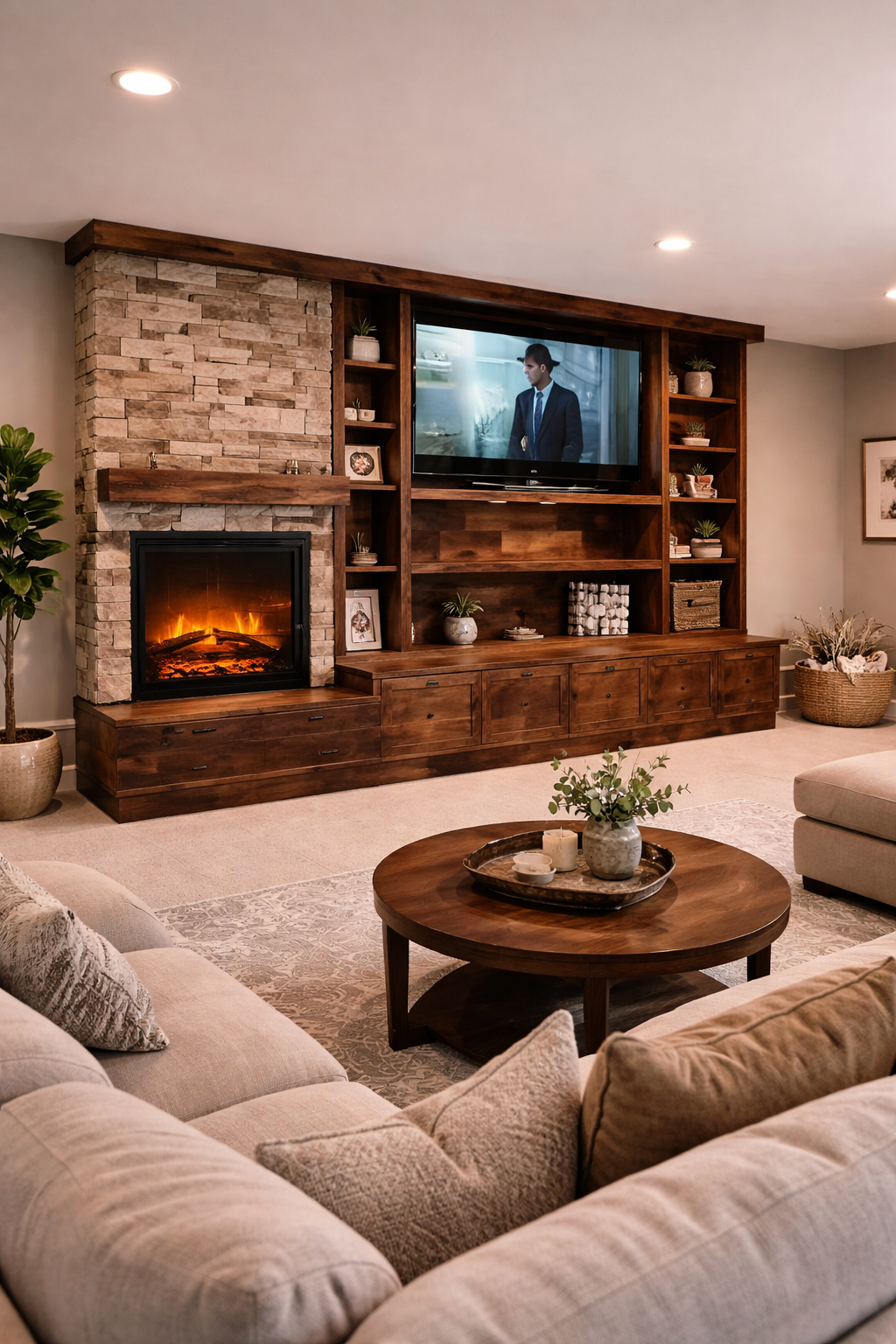 Rustic Wood Fireplace Mantel and Entertainment Center-CALL FOR PRICING