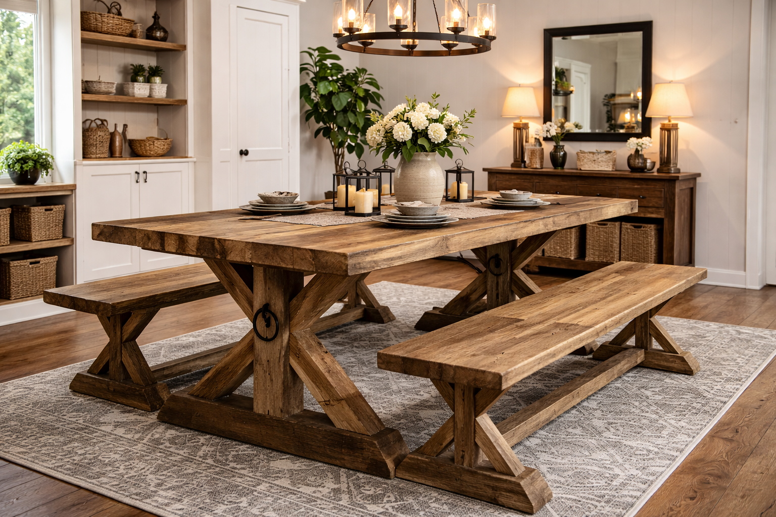 Handcrafted Rustic Table with Benches-CALL FOR PRICING