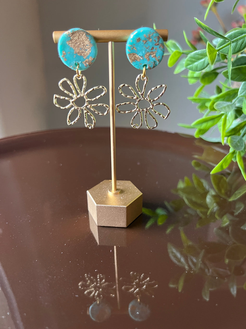 Turquoise Floral Clay Statement Earrings