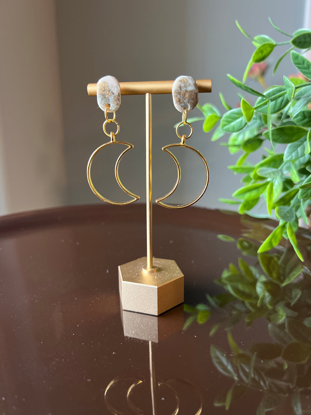 Handmade Clay Statement Earrings Crescent Moon