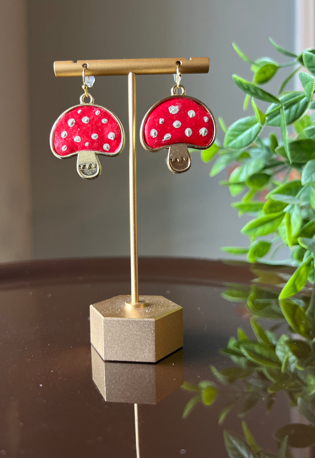 Whimsical Mushroom Clay Dangle Earrings