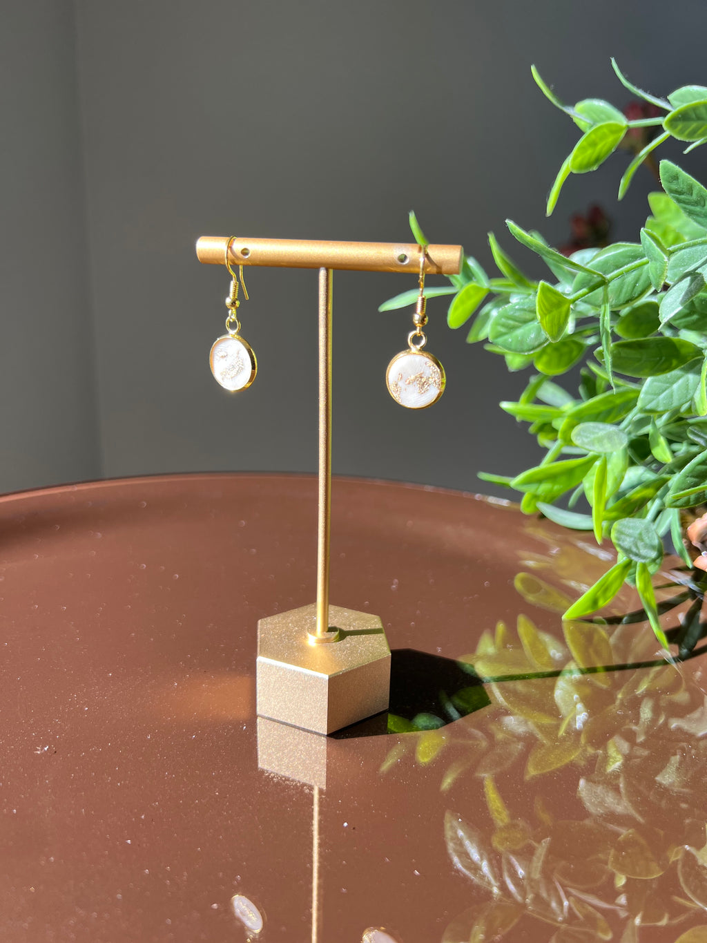 Minimalist Gold & Clay Circle Dangle Earrings