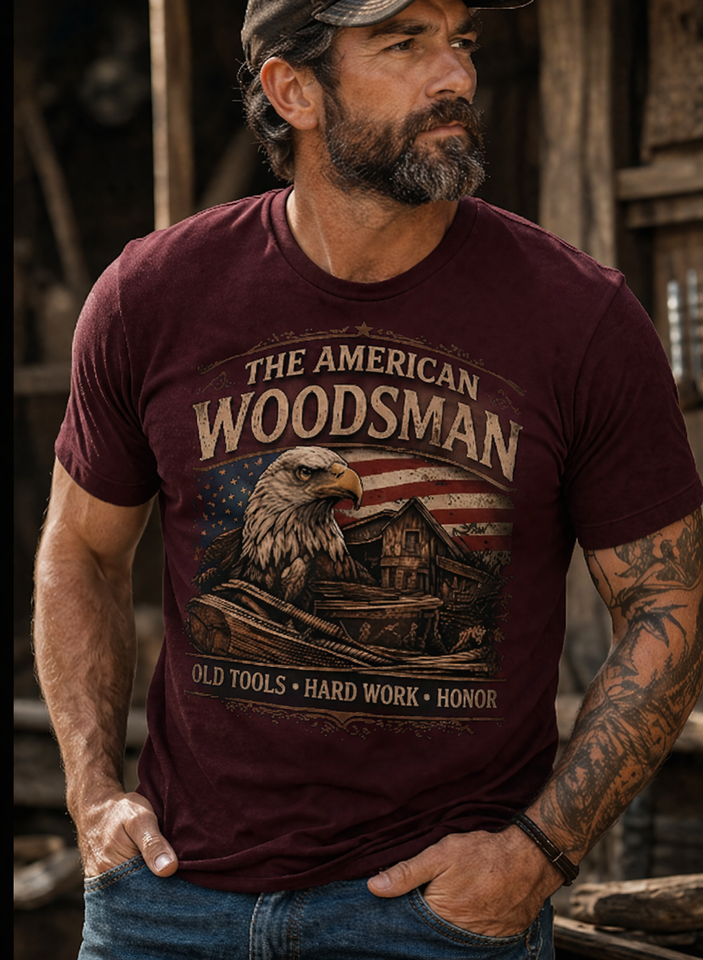 "The American Woodsman"- Short Sleeve Graphic Tee - Black