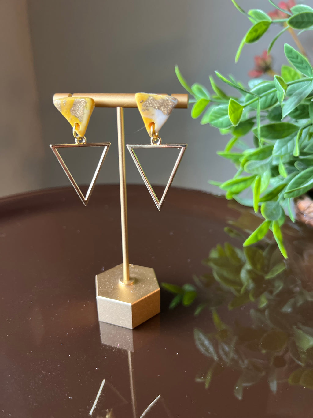 Golden Triangle Clay Statement Earrings