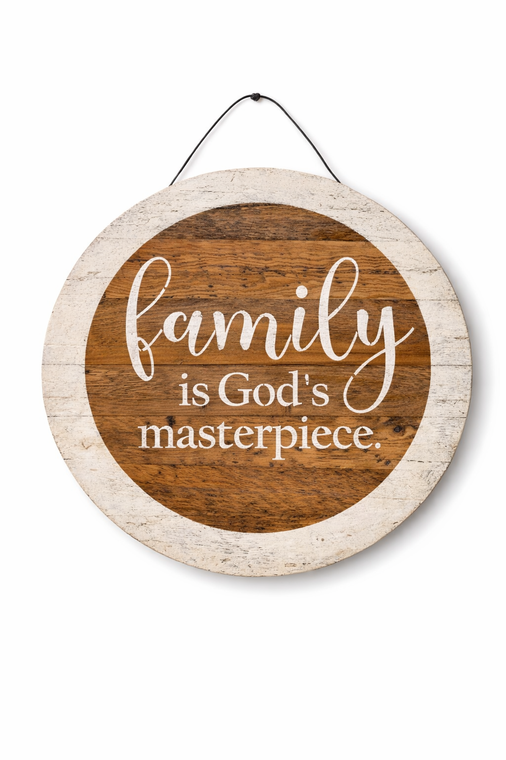 Round Rustic Wooden Wall Sign-Family Is God's Masterpiece