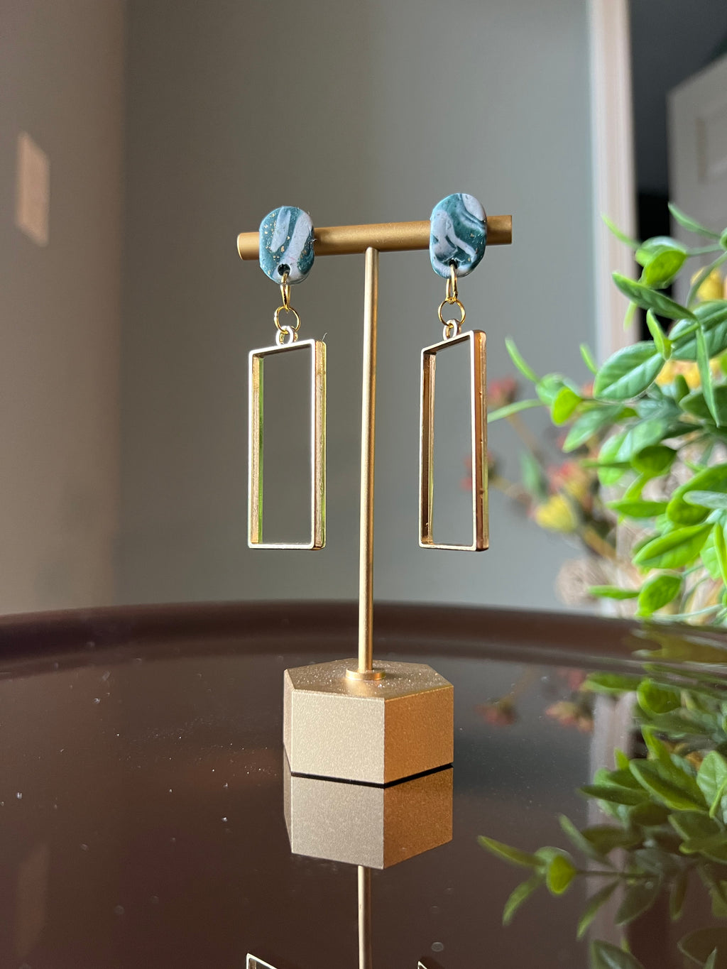 Marbled Clay Rectangle Dangle Earrings