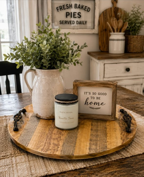 Rustic Round Wooden Serving Tray