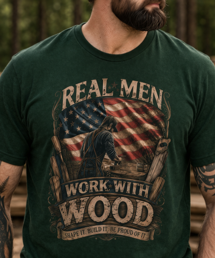 "Real Men Work with Wood"- Short Sleeve Graphic Tee